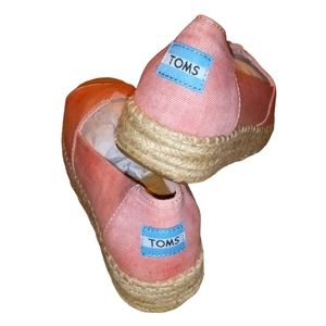 TOMS Open Toe Alpargata Canvas Platform Espadrilles Size 7.5 W Pink/Tan